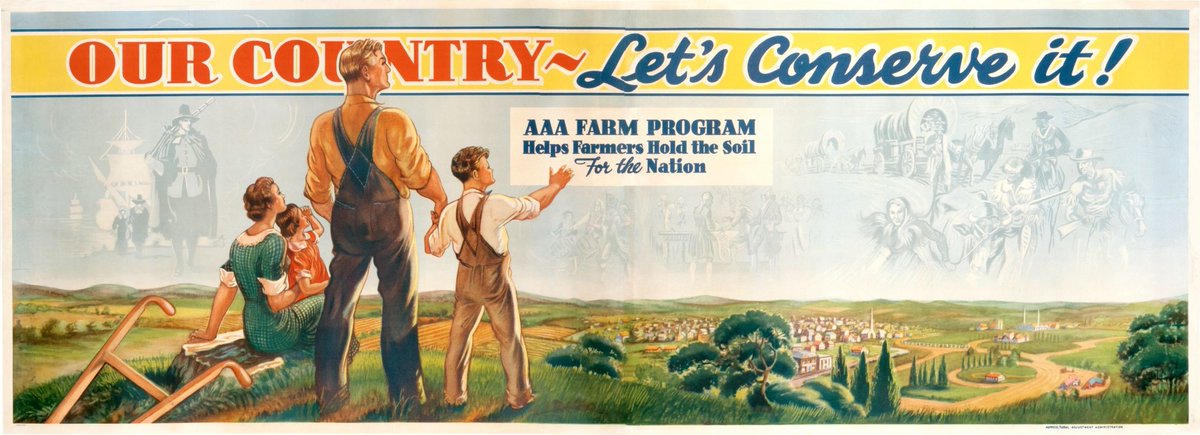 Today in 1933-during the #GreatDepression-the #AgriculturalAdjustmentAct, which restricted agricultural production through gov't purchase of livestock for slaughter & paying subsidies to farmers to remove land from production, was signed into law by President #FranklinRoosevelt.