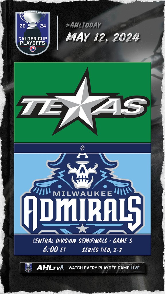 The @mkeadmirals and the @TexasStars face off for the final time in the 2023-24 season. #AHLToday 📅: May 12 📺️: AHLTV.com