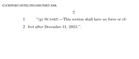 House E&amp;C leaders unveil draft legislation that would sunset Section 230 on Dec. 31, 2025. Bill text here: d1dth6e84htgma.cloudfront.net/230_SUNSET_xml….