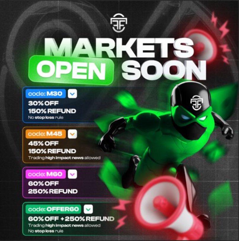 Markets are opening soon!🚀🚀 Get your account ready using the May Promos & get funded upto $2.5m. Get funded today. theforexfunder.com 🎯