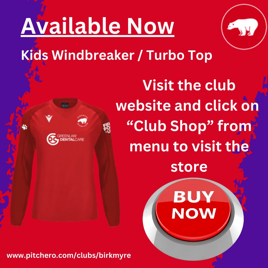 We are delighted to launch our new kids windbreaker / turbo top for kids. It is available to purchase in the club shop using this link:-
birkmyrercdirect.co.uk
#birkmyrerugby #ClubShop

#ClubShop #birkmyrerugby