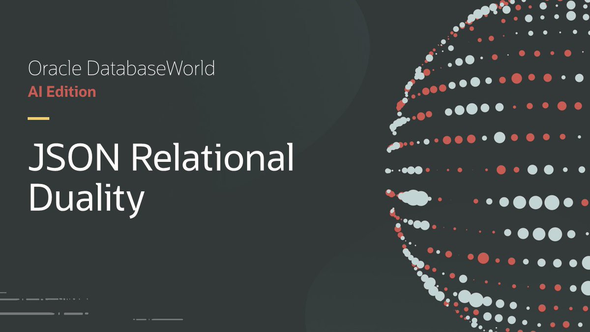 With JSON Relational Duality, developers can build applications in either relational or JSON paradigms with a single source of truth. Learn more at DatabaseWorld AI Edition by registering now at social.ora.cl/6015jIk2S