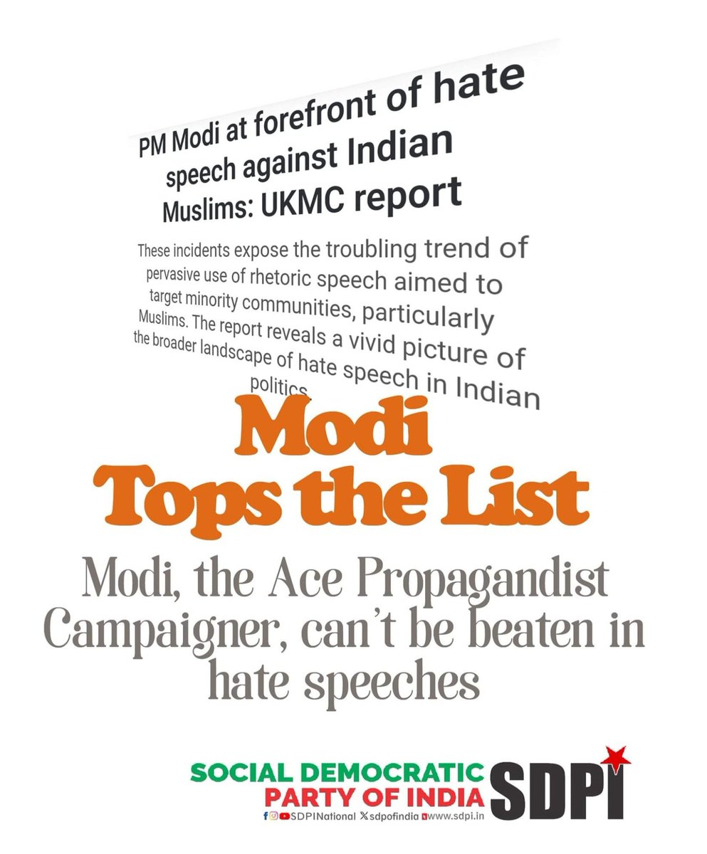 Modi Tops the List 

Modi, the Ace Propagandist Campaigner, can't be beaten in hate speeches
#ModiHateSpeech
