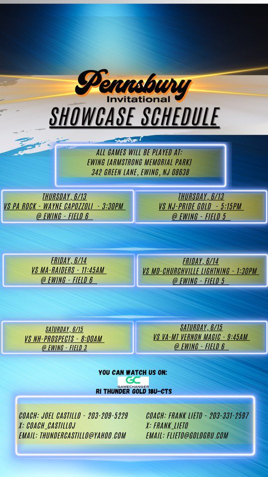 Travel season’s approaching and I couldn’t be more excited! Here’s our Pennsbury Invitational schedule!🥎 
<a href="/Coach_CastilloJ/">Coach Castillo</a> 
<a href="/Frank_Lieto/">Frank Lieto</a>