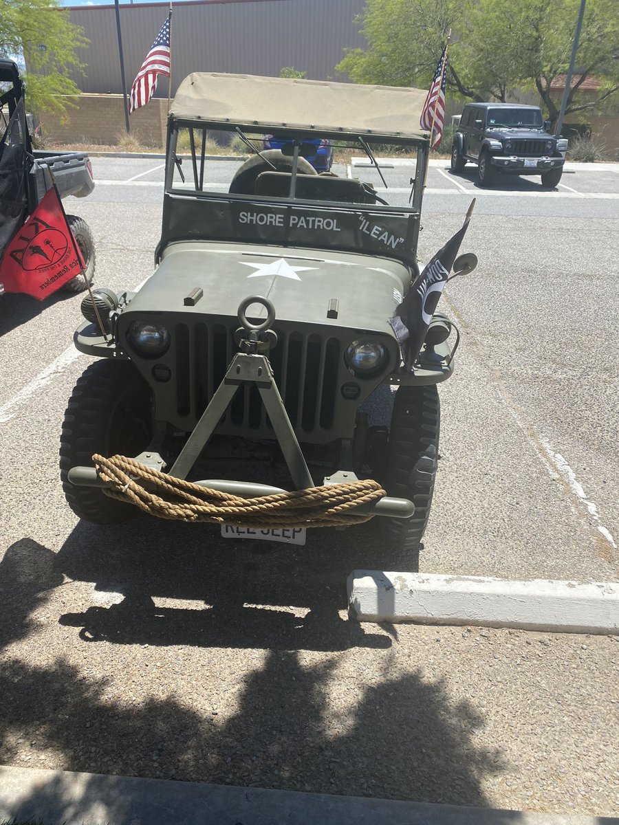 Gentlemen came into where I work with a Navy Vet hat on so i thanked him for his service. This is what he’s driving an original 1942 military jeep. Earlier a gentleman had pulled out his 1923 Roadster. I don’t carry my phone when I’m out on security checks so no pictures