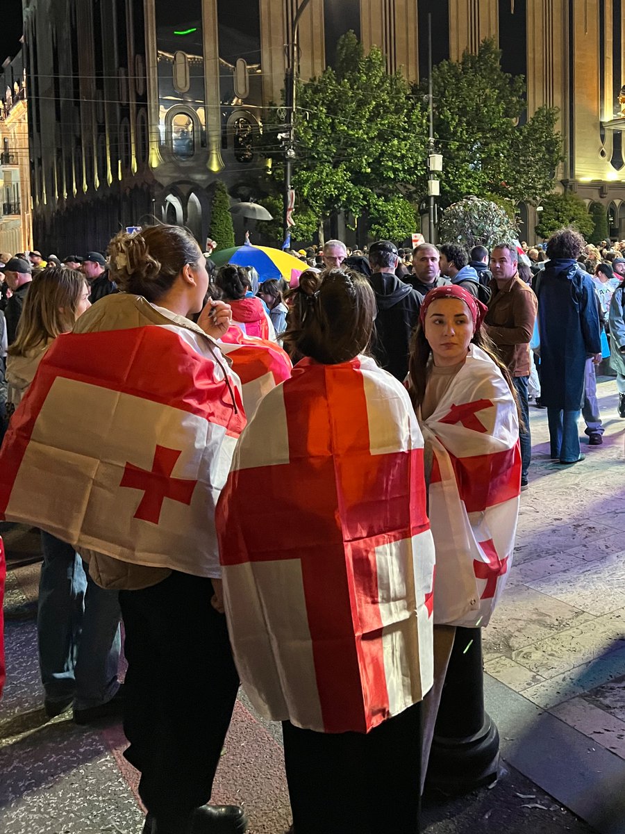 Thousands of protesters have gathered in front of the Parliament in Tbilisi. They plan to stay all night. Most of them have brought safety goggles and masks - they are not going anywhere. The determination of these young people is truly remarkable! #Tbilisi #TbilisiProtests