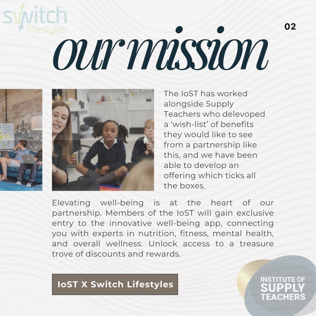 Elevating well-being is at the heart of our partnership.

Swipe to see our mission, and don’t forget to register!

iost.education/Register

#teachersuk #teachersofinstagram #teaching #teachinglife #supplyteacher #supplyteaching #coversupervisor #teacherssupportteachers