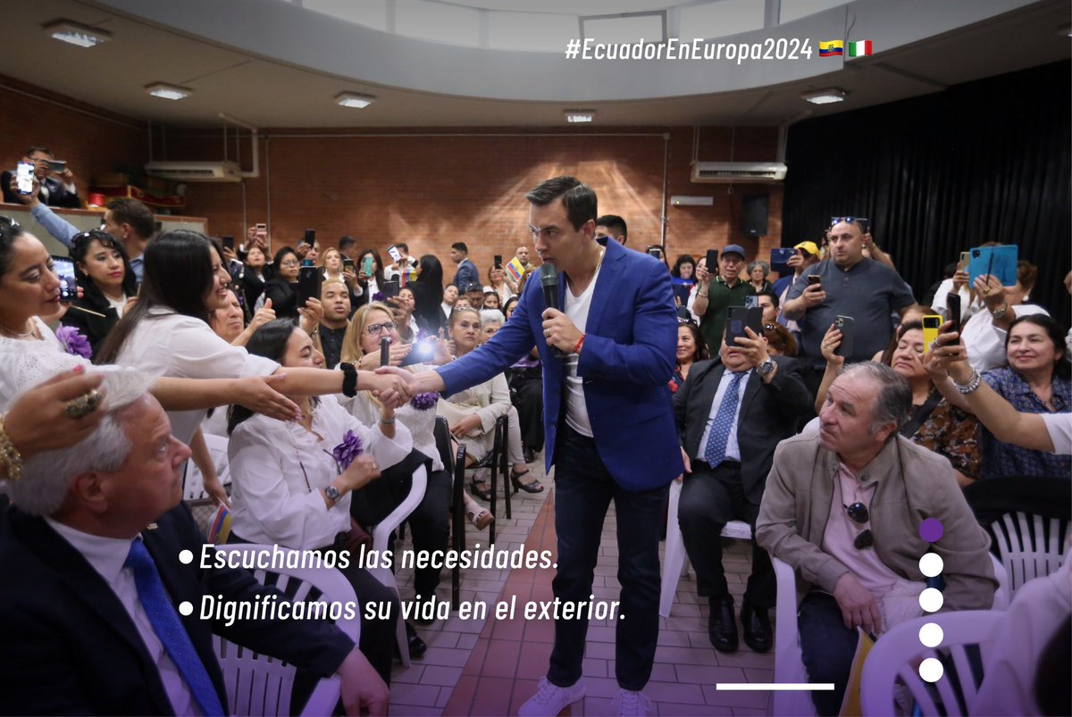 El presidente @DanielNoboaOk mantuvo un emotivo encuentro con la comunidad ecuatoriana en Italia. Fue un espacio donde compartieron sus experiencias. El Primer Mandatario mencionó que cada hermano ecuatoriano será atendido, que #ElNuevoEcuador respeta sus esfuerzos y que tienen…