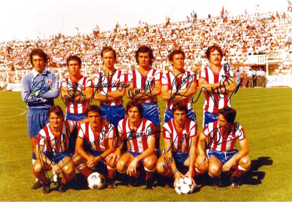AD Almería 1978/79. César, Paniagua, Zunzunegui, Óscar López, Piñero, Maxi. Rojas, Garay, Rolón, Martínez, Rozas.
