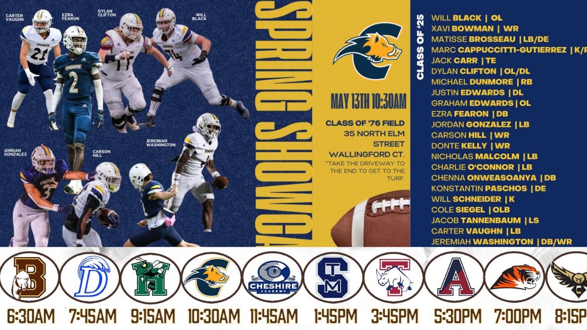 One more sleep! #SHOWDAY

10:30AM at Choate
35 North Elm Street Wallingford CT
(Facilities Entrance) take driveway all the way to the end to get to our turf! #CRANKIT #choatefootball