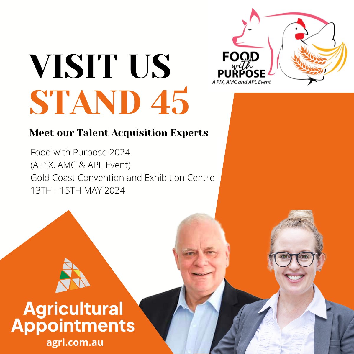 We're thrilled to be here at Food with Purpose 2024! Swing by Stand 45 and say hello!  #agjobs #seek #agchatoz #agriculture #farming #agribusiness #foodwithpurpose2024 #PIX #AMC
