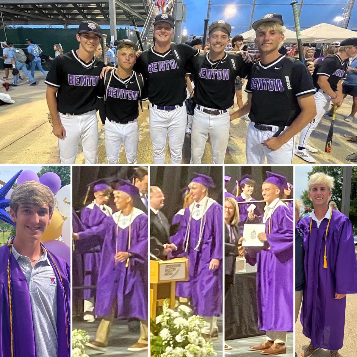 CONGRATS to our 5 #BentonTigers seniors on graduating on Saturday. Thank you Brooks Prewitt, Hudson Brignac, Cody Wilhite, Blake Warner & Bryson Pierce for your dedication, leadership, love of the game & everything you left on the field for the Benton Tigers. #GoTigers