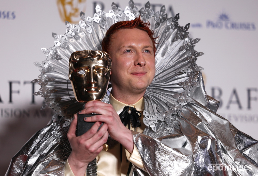 British comedian Joe Lycett wins the Entertainment Performance BAFTA award for 'Late Night Lycett' at the 2024 BAFTA TV Awards at the Royal Festival Hall in London, Britain, 12 May 2024. 📷️EPA / Neil Hall #joelycett #baftatvawards #bafta #epaimages