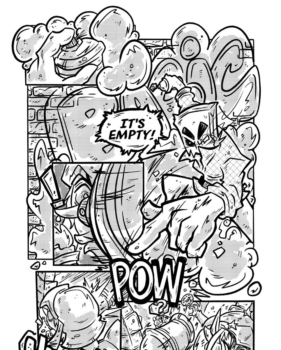 BasicDoes's tweet photo. Page 2 complete. Meeting the notorious Bag Head. I like having her be more expressive and silly. 

#comic #wip #graffiti #inking #art https://t.co/srA0xEhPP1