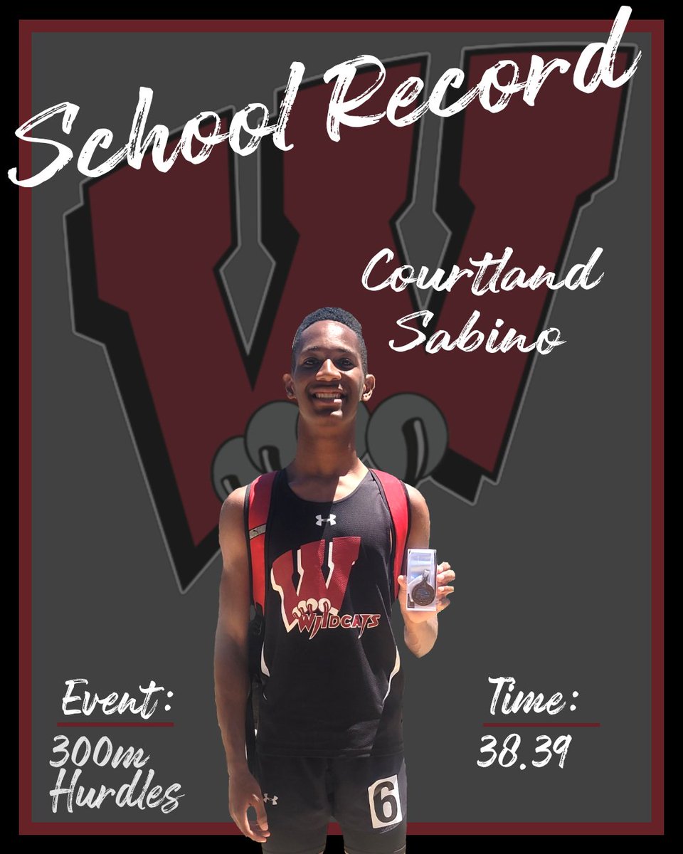 🚨SCHOOL RECORD ALERT!🚨 Congratulations, Courtland Sabino for setting a new school record in the 300m Hurdles at GHSA 4A State Meet! Go Cats! 🐾 @WHSAthletics_ @WHSDistance @FayetteSports