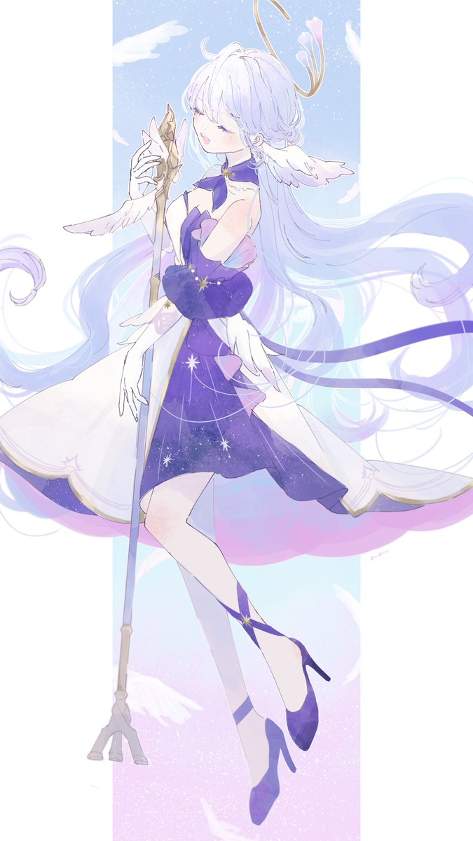 1girl solo long hair gloves dress holding bare shoulders  illustration images