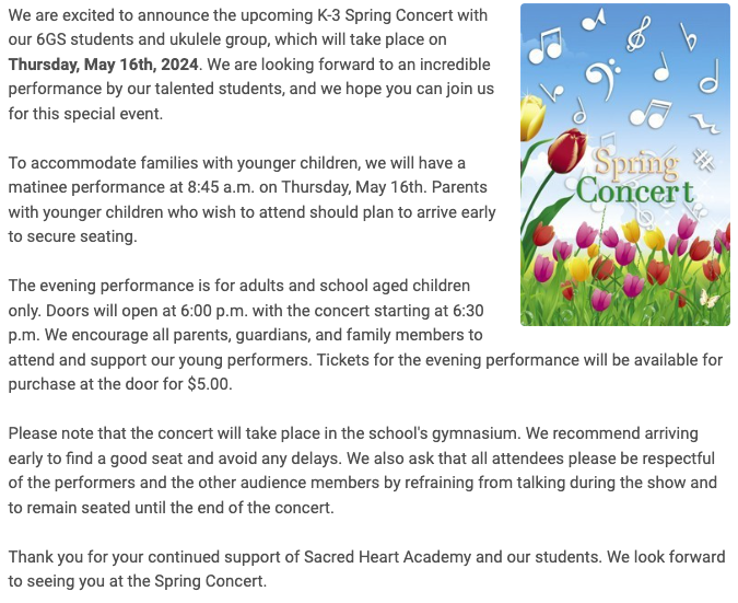SHA_NL's tweet photo. @SHA_NL Spring Concert Thursday, May 16th 🎶 https://t.co/LhthW9zDLQ
