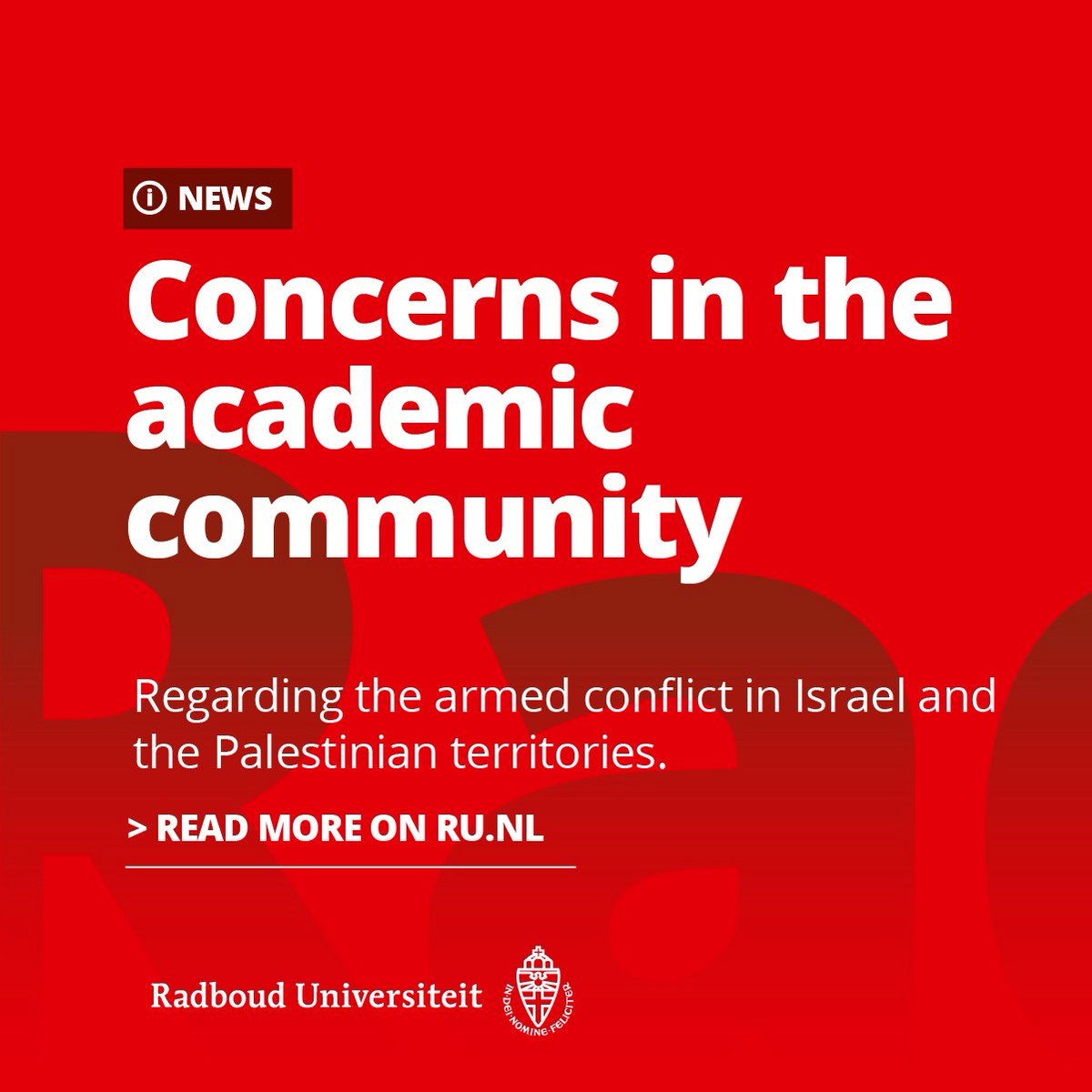 Many @radboud_uni are increasingly concerned about the armed conflict in Israel and the Palestinian territories. As Radboud University’s executive board, we would like to emphasize that we share in the horror of human rights violations. Read more on ru.nl/en/about-us/ne…