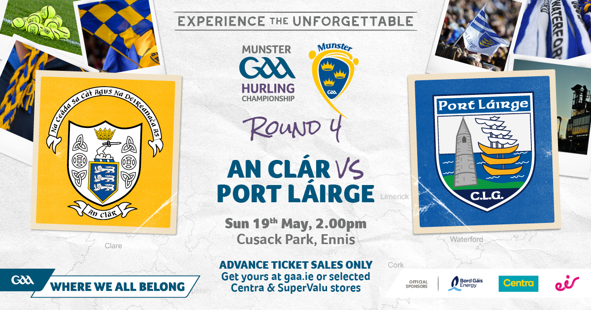 Waterford play Clare in Round 4 of the Munster Senior Hurling Championship next Sunday May 19th at 2pm in Cusack Park, Ennis. #ExperienceTheUnforgetable #SuirEngineering #DéiseAbú