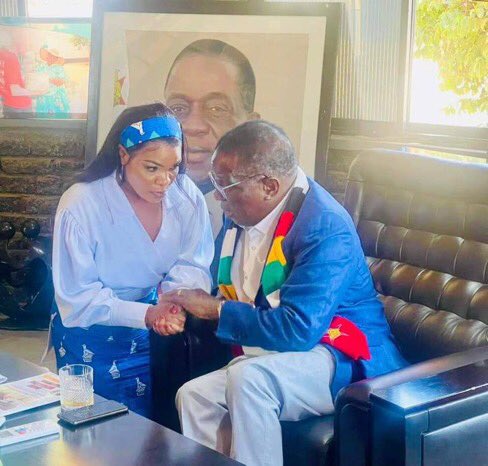 Mai Titi who was recently in prison after being convicted is seen here meeting the President @edmnangagwa