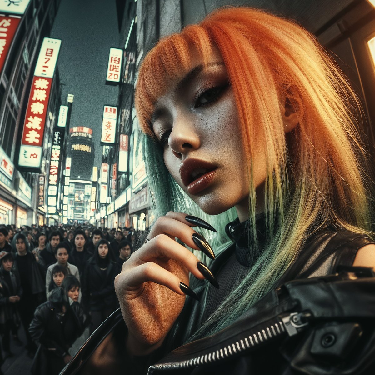 #AI #aigirl #Cyberpunk #aiart #aiartwork #aiartcommunity #scifiart #virtualphotography #portraits 
Neon Noir: Chronicles of a Cyberpunk Bad Girl in Neo-Tokyo 2124. 🏙️🕴️‍♀️😎🙃