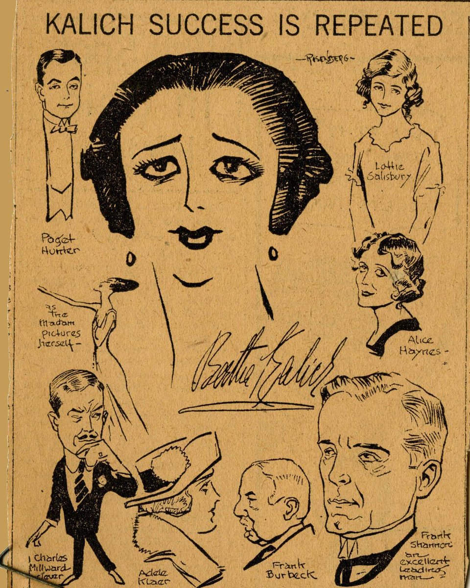 Yiddish theater star Bertha Kalich was born #ThisWeekInHistory in 1874! buff.ly/4a77j00 

Loving this news clipping, 'Kalich Success is Repeated,' from the Cincinnati Post, with drawings of actress Bertha Kalich and others by cartoonist Manuel Rosenberg.
