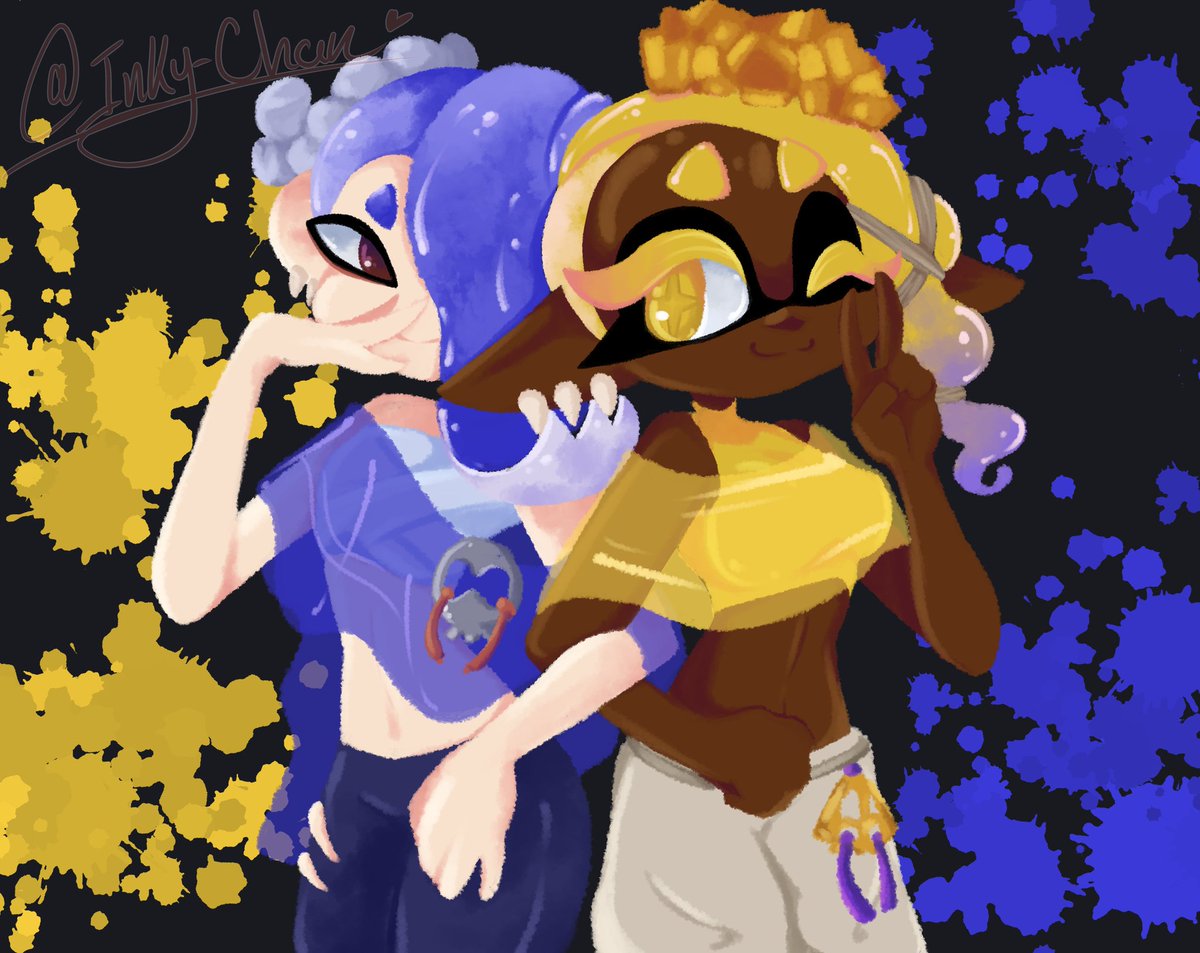 💙Deep Cut!!💛 (I know there's not Bigman also please ignore the fact that I forgot to color their fingertips ;-;) #Splatoon #Splatoon3art #Splatoonshiver #splatoon3