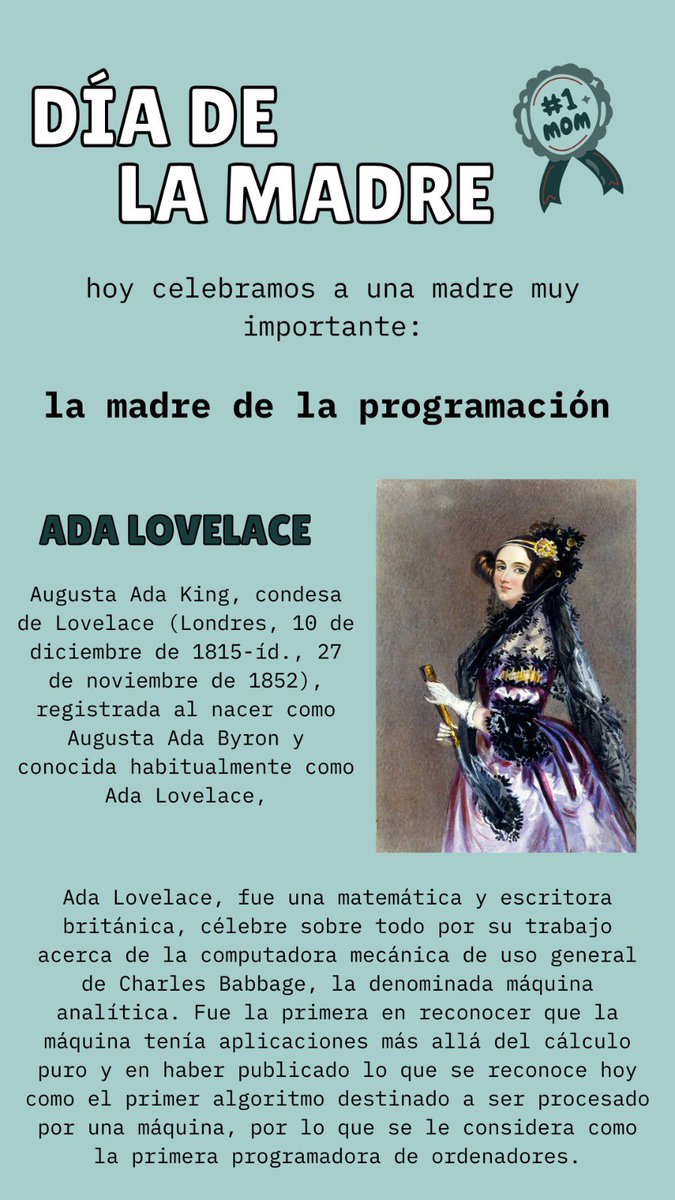 Hoy en el día de la madre celebramos a una madre muy importante: 

la madre de la programación👩‍💻💻