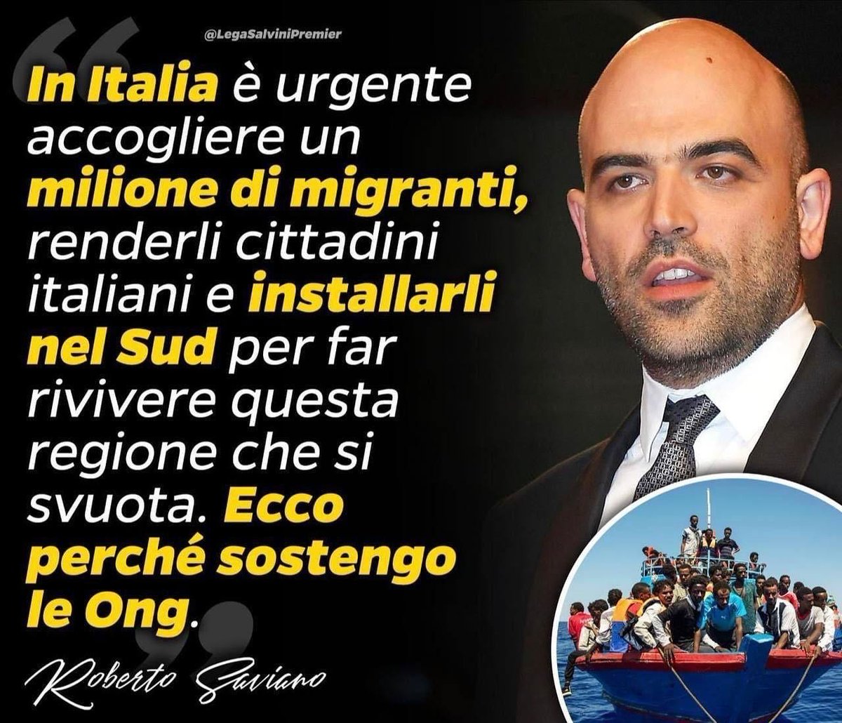 ROBERTO SAVIANO 'È urgente installare un milione di migranti al sud per far rivivere questa regione' Disse quello che a settembre 2022 doveva andarsene per sempre dell'Italia.