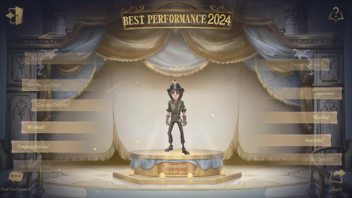 idvlogic's tweet photo. [ Best Performance 2024 Voting Event Final Results ]

Global Server
🥇Prospector - 16,610,000 votes

Chinese Server
🥇The Ripper - 88,144,900 votes

These characters will get an S-tier costume based off the ones from this year's promotional video, and they will also get their own character song.