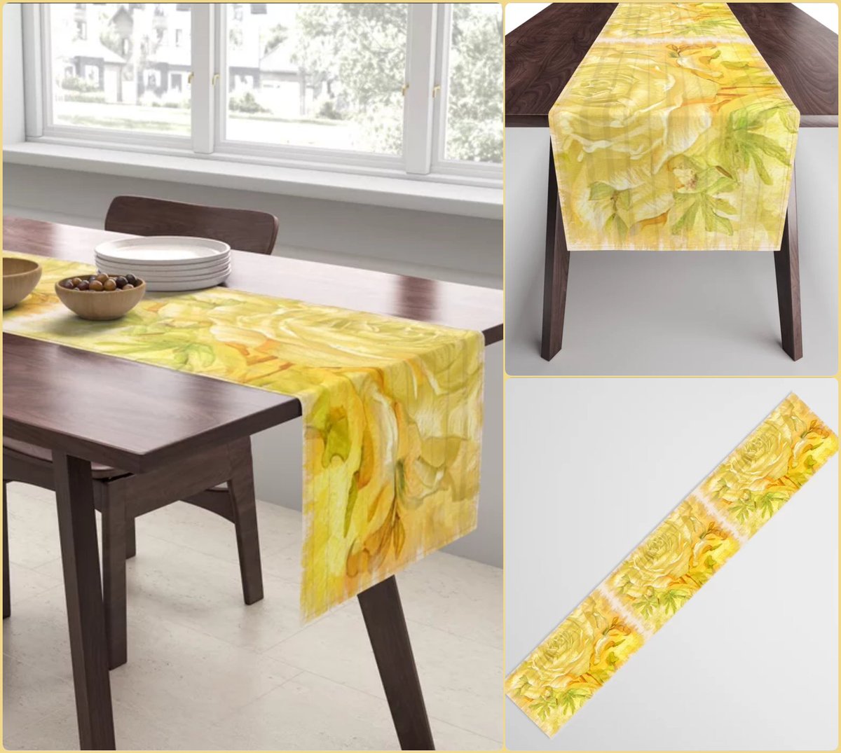 Yellow Rose Table Runner~Art Exquisite!~ #coasters #gifts #trays #mugs #coffee #society6 #travel #coolers #artfalaxy #art #accents #modern #trendy #wine #water #interior #placemats #tablecloths #runners #yellow #golden #orange

society6.com/product/yellow…