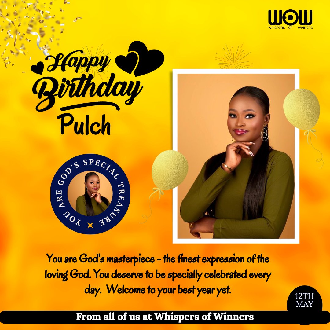 Happy Birthday, ma'am @black_presh_
Your whole life is an exquisite expression of God's grace. You are a matchless medley of divinity and humanity-Yahweh's masterpiece.

It's a favour-filled year for you.

Fly the flag of your faith joyfully and flourish every day in Jesus' name.