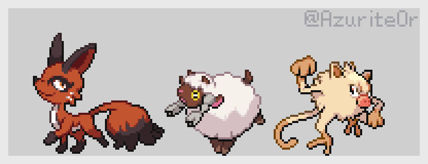 AzuriteOr's tweet photo. Nickit, Wooloo and Mankey

The other day I decided that I want to give a unique touch to my personal project, so I decided to start making  resprites.

Special thanks to @PokemonFolklorefor helping me with feedback.

#Pokémon #PokemonScarletViolet #art #pixelart #gamedev #fangame https://t.co/1GXGFMNOWP