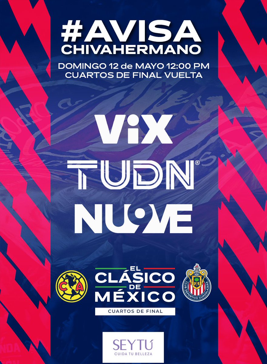 @ChivasFemenil 🔴⚪️ #AvisaChivaHermano que hooooy se juega en el Azteca 🏟️

🔥 Estás son las señales a través de las cuales podrás seguir todas las acciones ⬇️

#DaleRebaño | #ElClásicoDeMéxico 🇲🇽