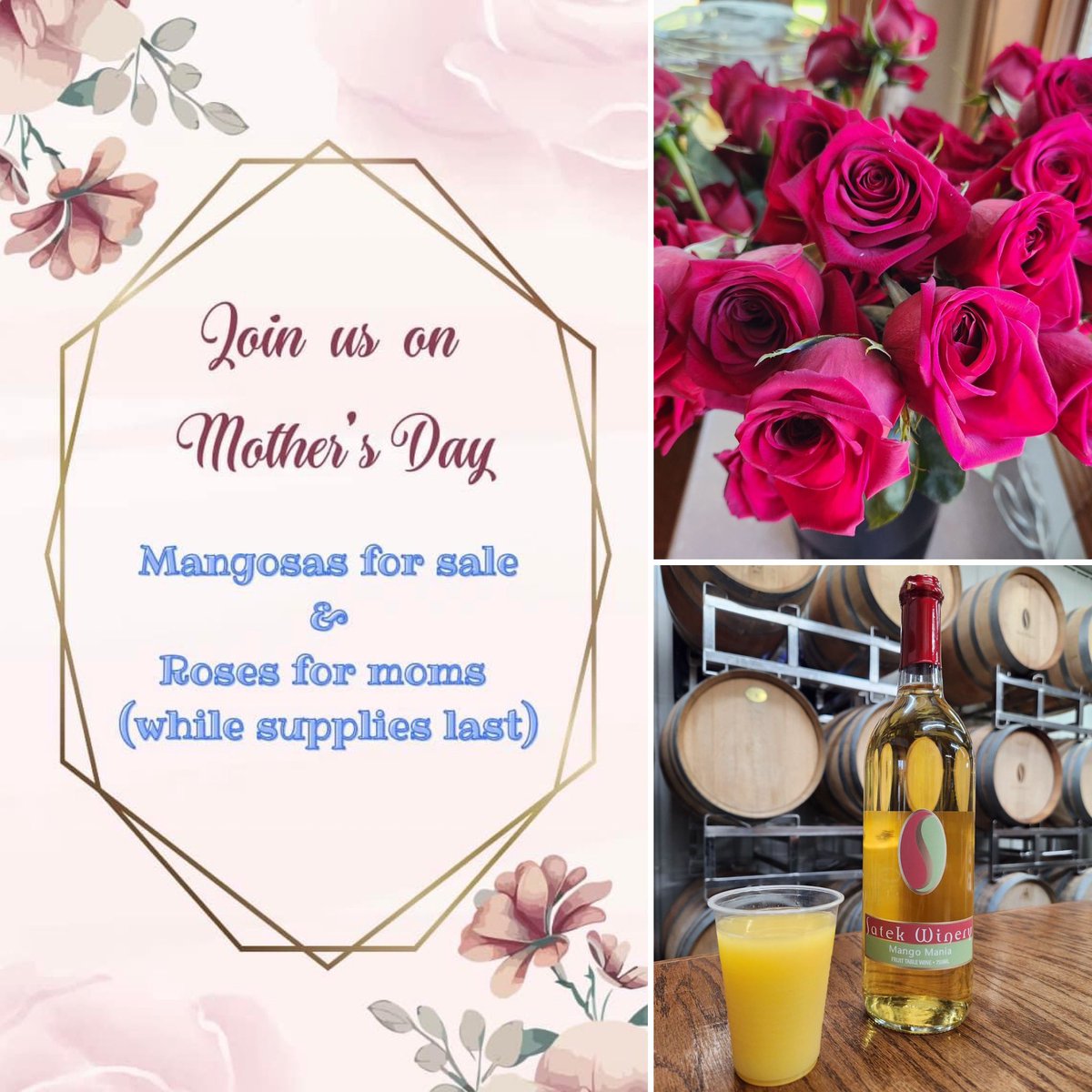 Mother’s Day is in full effect at Satek Winery 🥭🍷🌷