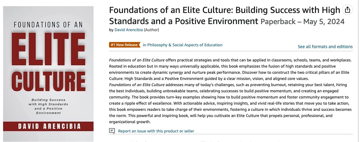 Congratulations @davidarencibia One week after the release of your book, Foundations of an Elite Culture, it remains at the top of the charts as the #1 New Release! Grab your copy today at Connectedd.org @ConnectEDDBooks