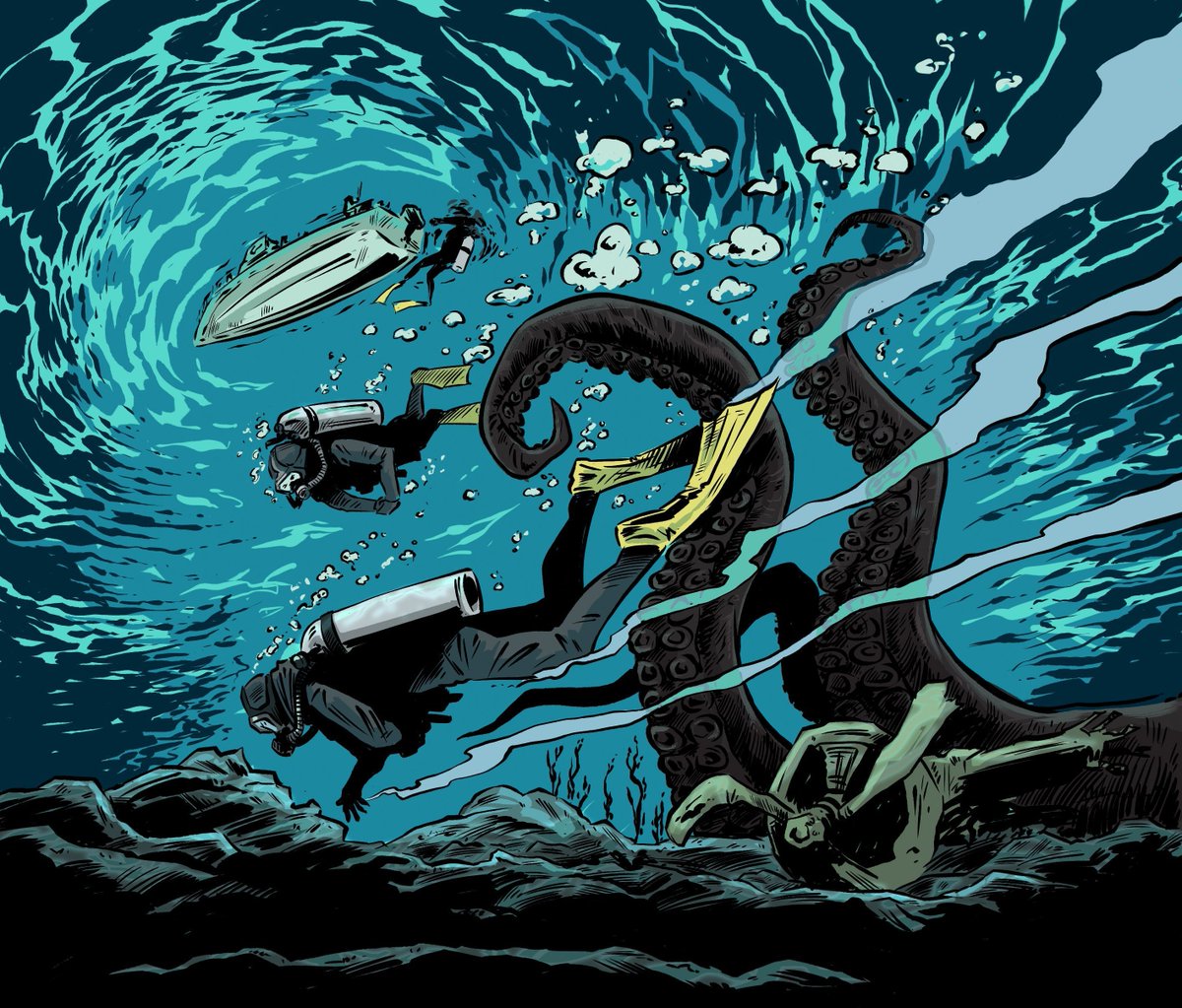 Kraken by Ryan Quickfall 

buff.ly/3WwLZ0M 

#kraken #myth #legend #mythicalcreature #mythicalbeast #diving #diver #deepseadiving #graphicnovel #illustrationart #illustrations #illustrationdaily #illustrationartist #moreillustrations #iloveillustrators #comics #comicbooks