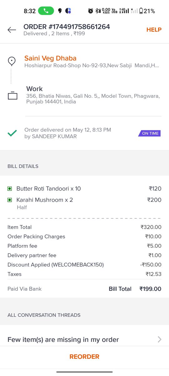 Amiya26ranjan's tweet image. Ordered 2 half kadahi mushroom from @Swiggy each costing 100 but got only one, upon complaining and talking with their executive support they offered us 20 rupees cashback.
What a Shame!
@jagograhakjago  #food 
 @zomato acquire this bitch
