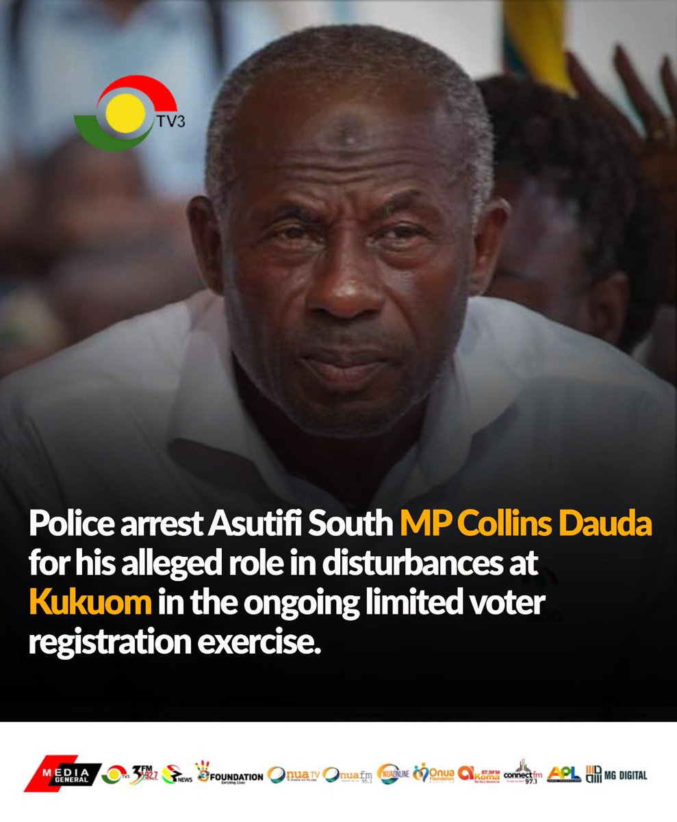 Police arrest Collins Dauda for his alleged role in disturbances during ongoing limited voter registration. #TV3GH