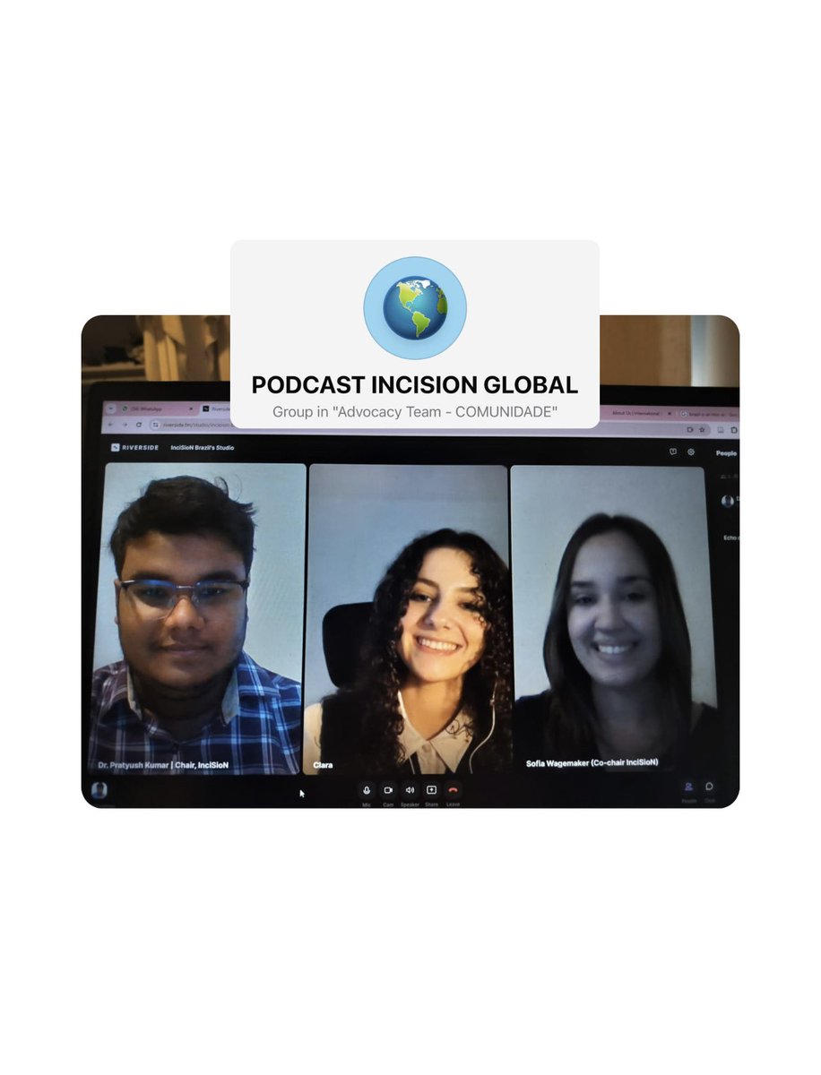 I’m very happy that my first time talking in a #podcast was with @InciSioNBr, and about #GlobalSurgery.
Thank you so much for having us🤍🌎

Will soon be released! (In English)
#MedTwitter #SoMe4Surgery #TheFutureOfTheOR #Brazil #InciSioN