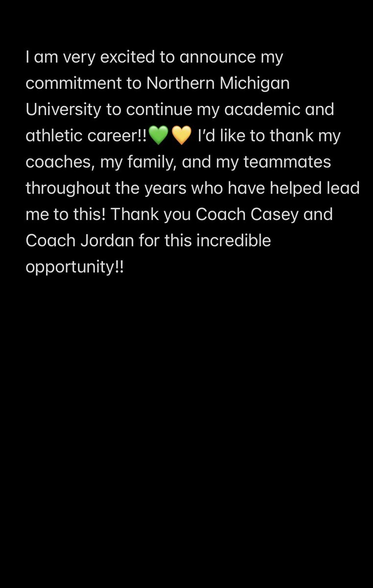 GO WILDCATS!!💛💚 #committed 
<a href="/NMU_WBBall/">NMU Women's Basketball</a> <a href="/CoachThousand/">Casey Thousand</a> <a href="/coach_jsweeney/">Jordan Sweeney</a>
