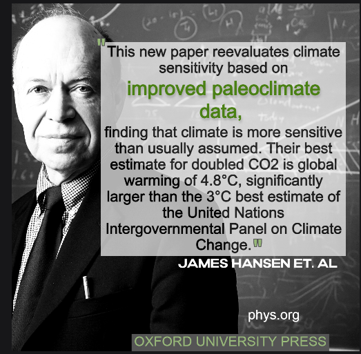 The IPCC has Climate Sensitivity at 3C The Hansen team which is based on improved paleoclimate data is 4.8C How MANY times do we see this phrase 'not included in the IPCC estimates' for feedbacks etc.. extreme weather events eg. the Canadian forest fires #ClimateCrisis