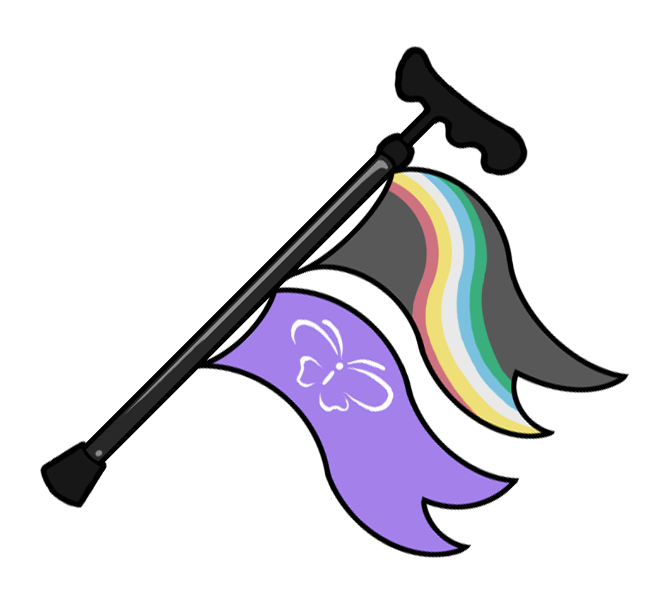 On this #FibromyalgiaAwarenessDay here's a reminder of my #PrideCanes, that I'm happy to make with any flag ya need. Here with the disability pride flag and my own design for a #Fibromyalgia flag.

Free to use for anyone