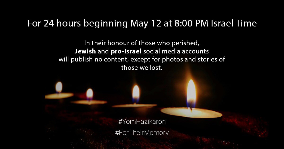 Over the next 24 hours, this account will join other Jewish creators and allies of the Jewish State and share the stories and photos of those we have lost.

Today and always we promise to keep their memory alive.

May the memory of the victims be a blessing.