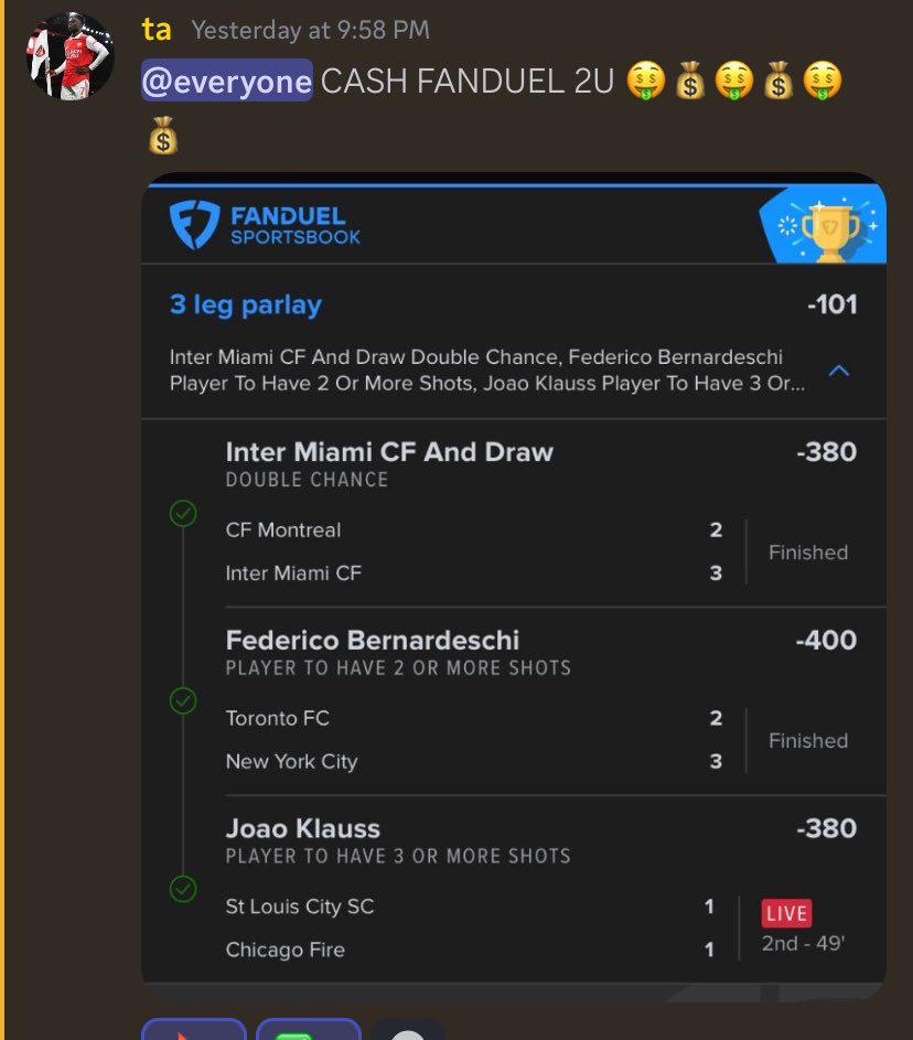 We have been cashing EVERYTHING lately, with an over 90% hit rate on Fanduel and Underdog 🤑💰🤑💰

Follow me for FREE collab plays with @PotdPrizepicks and join the Discord for ALL of my plays

#prizepicks #prizepickssoccer #underdogfantasy #GoblinPicks #Fanduel #Fanduelparlay