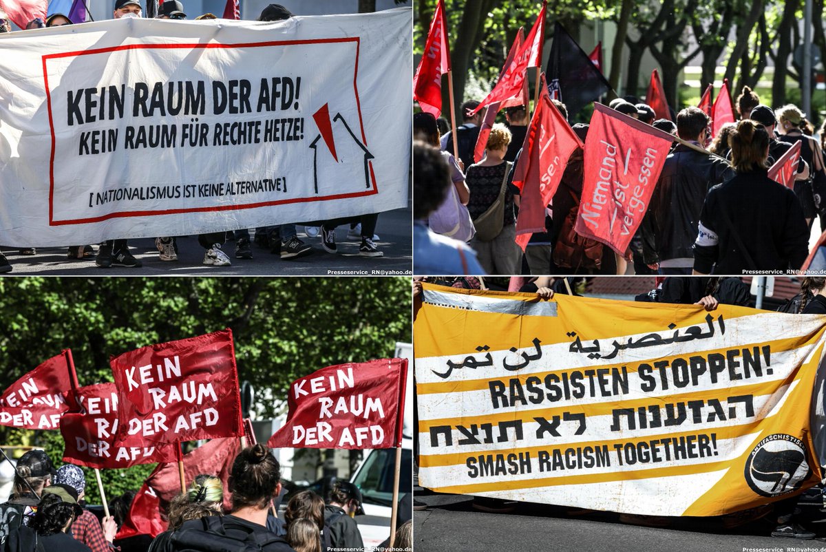 (1/x) In #Berlin #Reinickendorf wurde heute unter dem Motto: 'Kein Raum der AfD' gegen die dort ansässige Bundesgeschäftsstelle der extrem rechten Partei protestiert.
An einer antifaschistischen Demonstration nahmen etwa 100 Menschen Teil. #B1205
Fotos:
flickr.com/photos/presses…