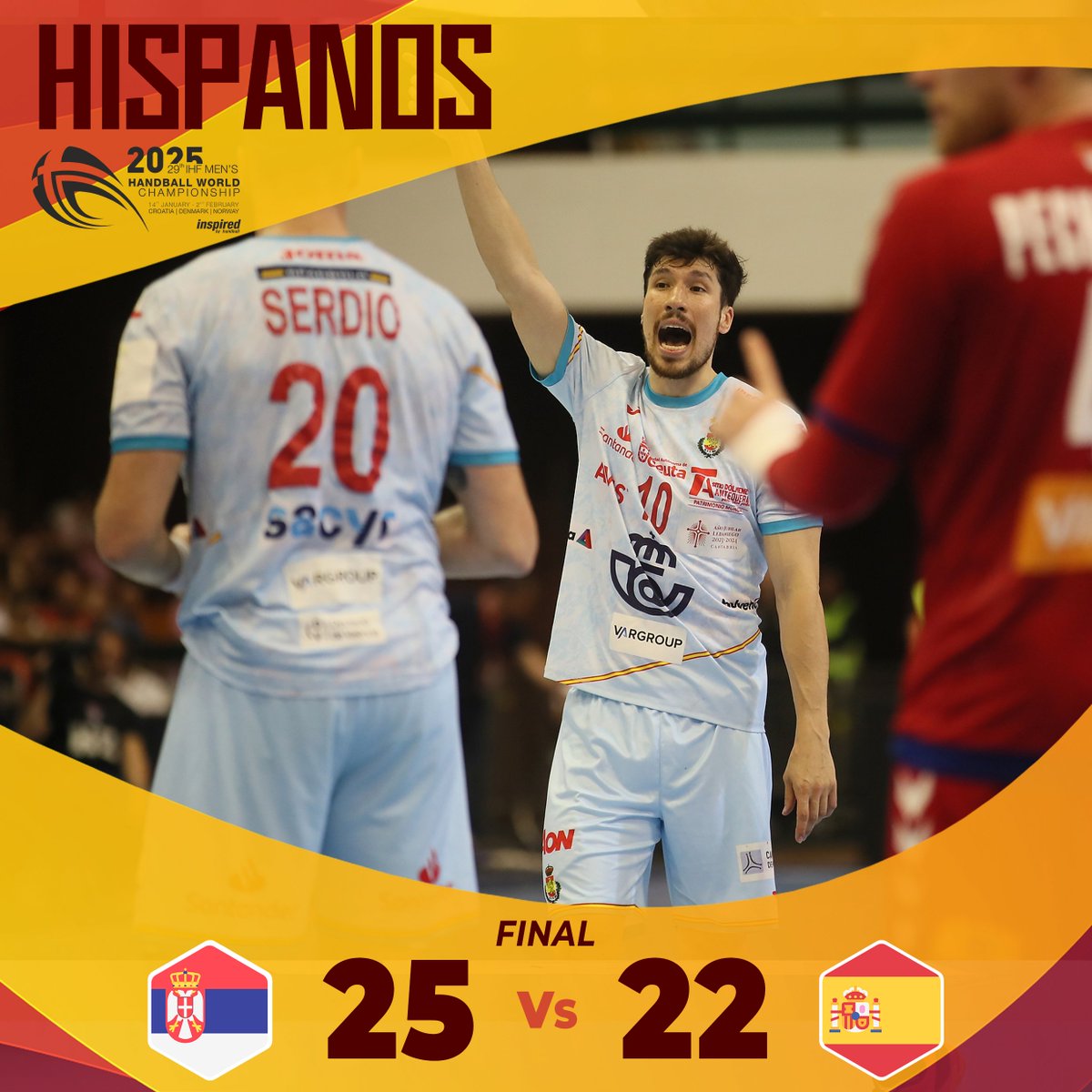 🏆 Clasificación para el Mundial 2025
📌 #Hispanos 🇪🇸
📍 Vuelta
🏟️ Spens Arena
⏱ 60' - Final
📺 @teledeporte

🆚  Serbia 🇷🇸 25 : 22 🇪🇸 España

🎙️¡NOS VAMOS AL MUNDIAL! ¡VAMOS #Hispanos🇪🇸!

📸 RSS

#Balonmano #Handball