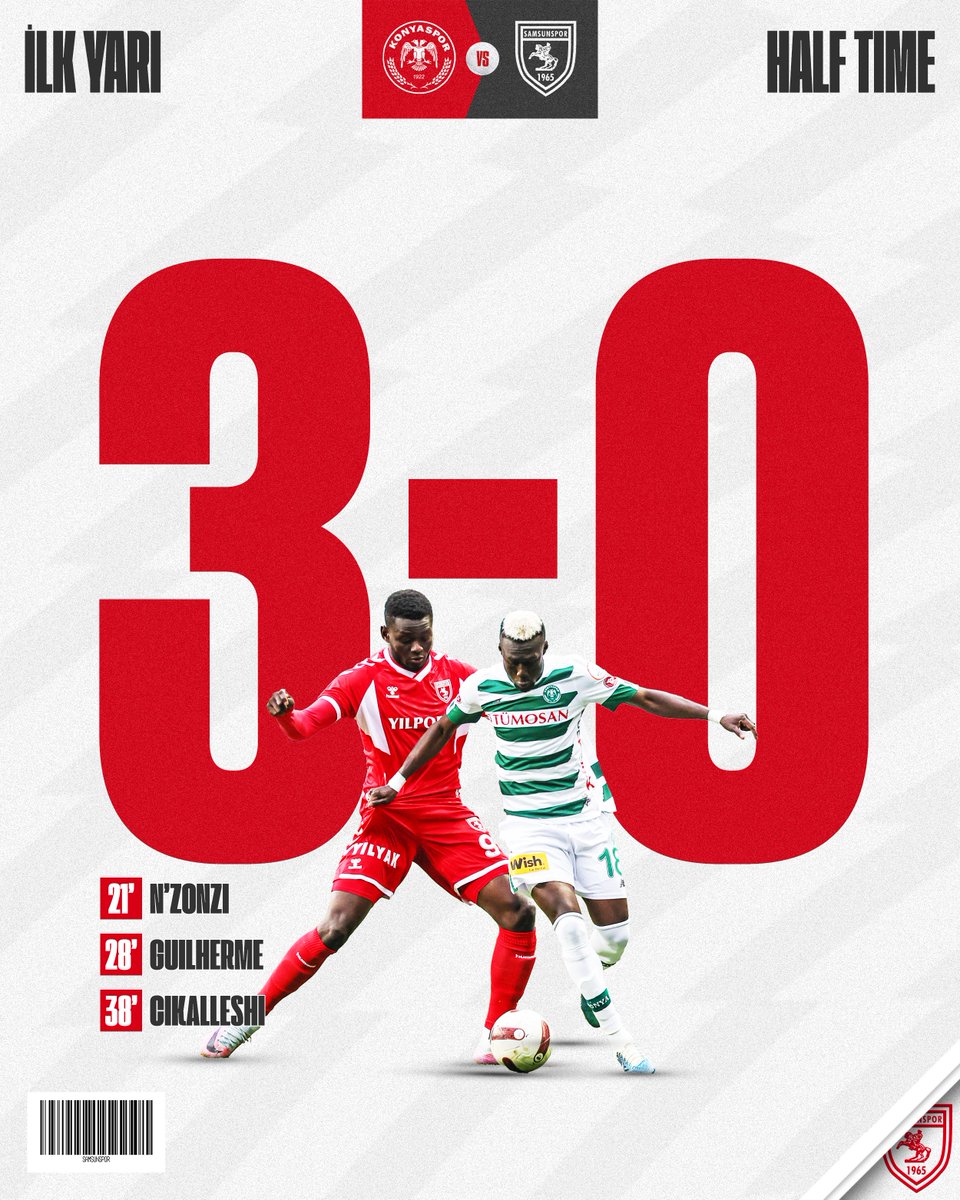 ⏱️ 45+3' : İlk yarı sonucu! Tümosan Konyaspor 3 - 0 Yılport Samsunspor #KONvSAM