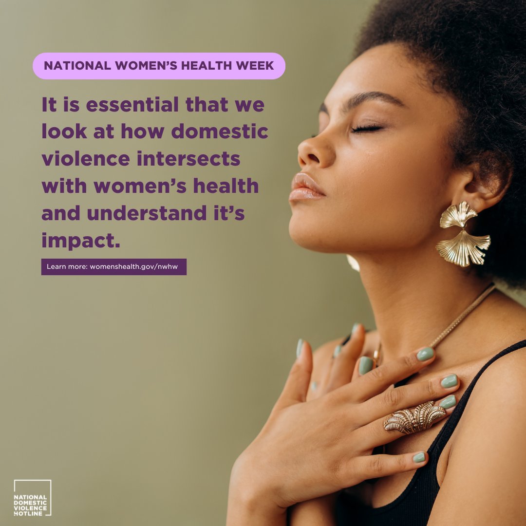 🎉 Today kicks off National Women’s Health Week! Women face unique health challenges but are often overlooked. By addressing the intersection of women's health and domestic violence, we can support survivors in what their needs are to feel safe. @womenshealth #NWHW #DVAwareness