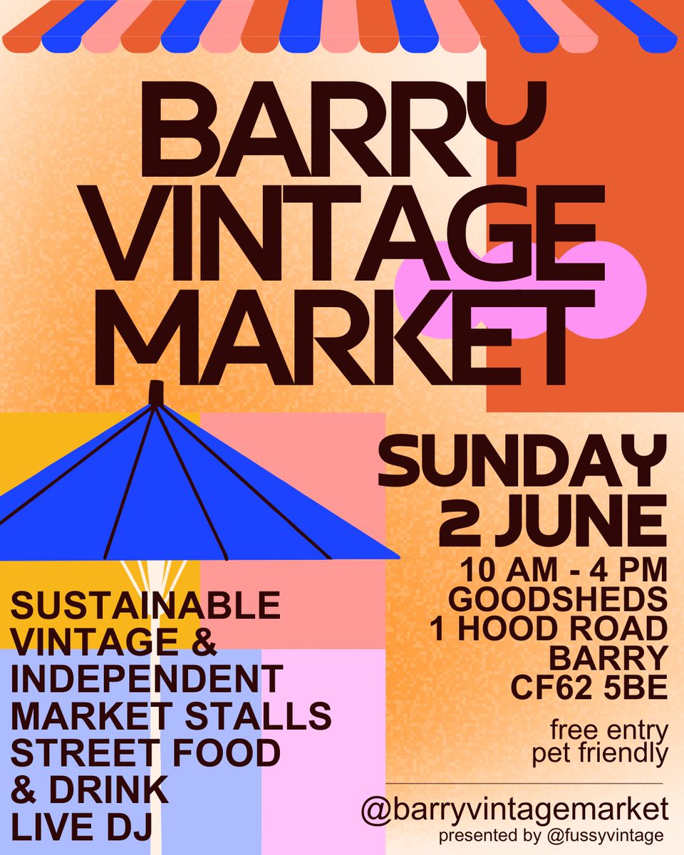 The Barry Vintage Market returns! Join us back at the @GoodshedsBarry for more market magic, Sustainable Vintage &amp; Independent Traders, Live DJ, Street Food &amp; Drink! Sunday 2 June 10-4pm, See you there!#VintageMarket #Goodsheds #Goodshedsbarry #BarryIsland #Cardiff #CardiffEvents